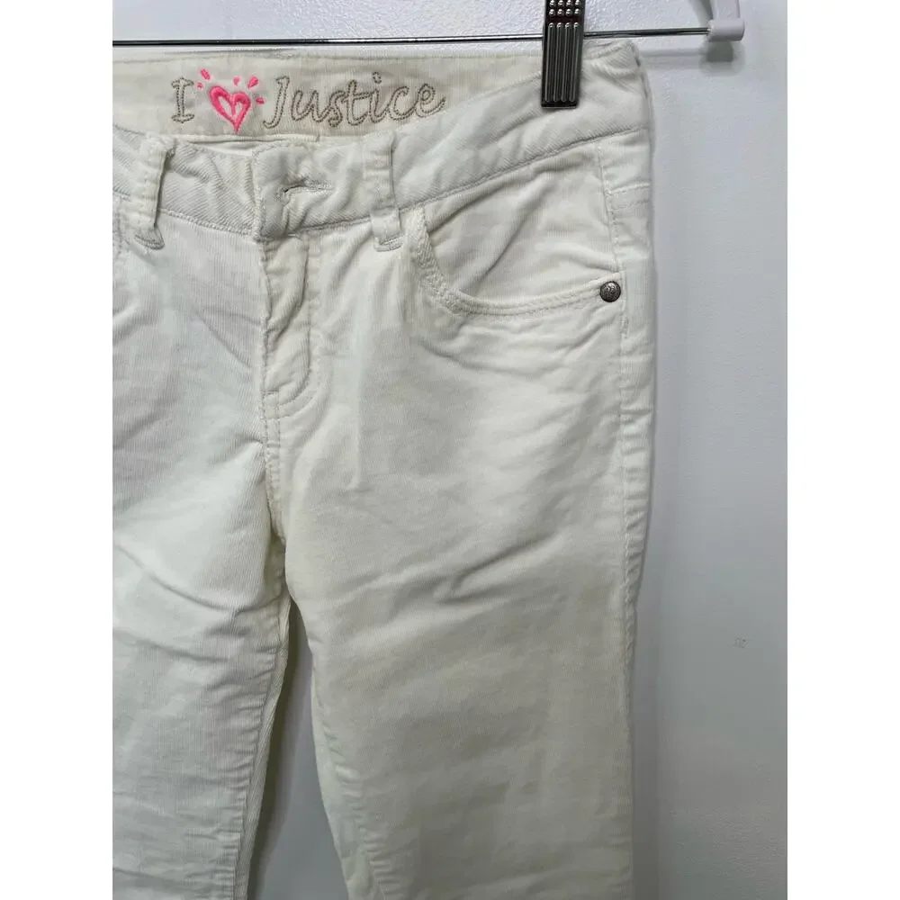 Girl's Justice Bootcut Corduroy  Jeans Low‎ Rise Cotton Blend Stretch White 12 R